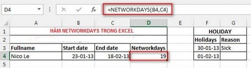Hàm NETWORKDAYS: Hàm tính số lượng ngày làm việc