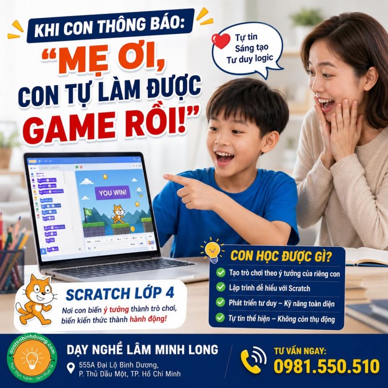 Trẻ biết cách tạo ra game cho riêng mình